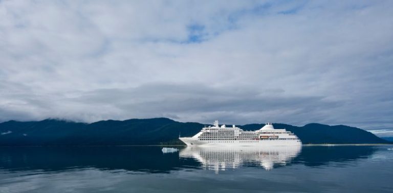 A cruise ship on the open water.