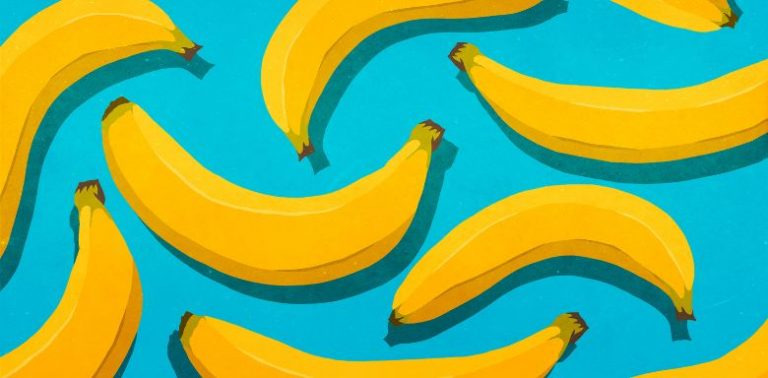 An illustration of bananas on a blue background.