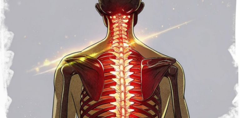 A digital illustration showing a curved spine.