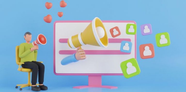 A digital illustration of a computer screen with ad and "like" icons.